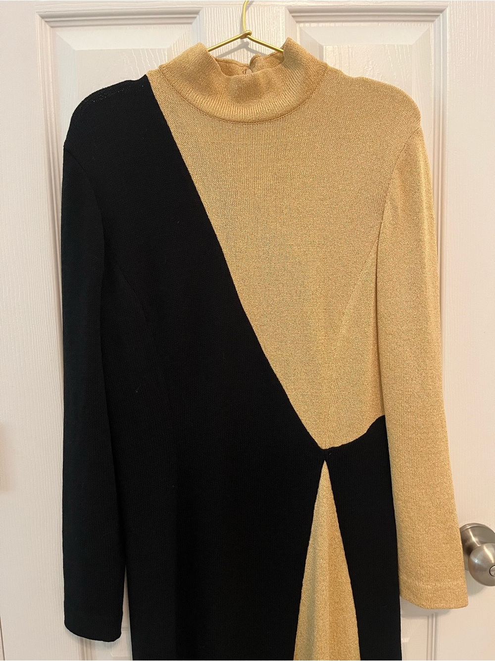 St. John Evening by Marie Gray Vintage Black & Gold Metallic Knit Maxi Dress - Picture 4 of 16
